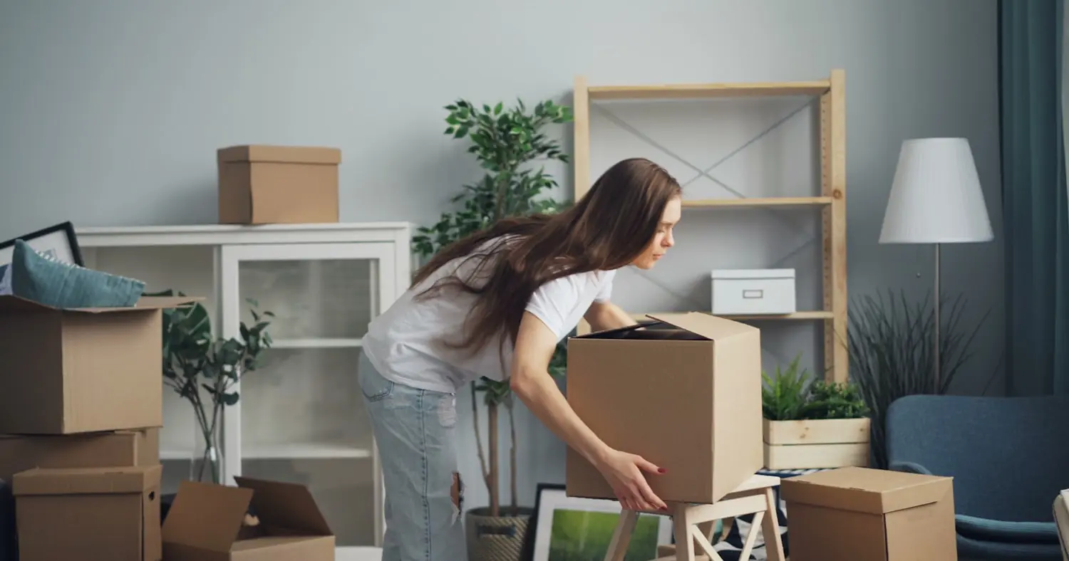 Moving boxes in a living room